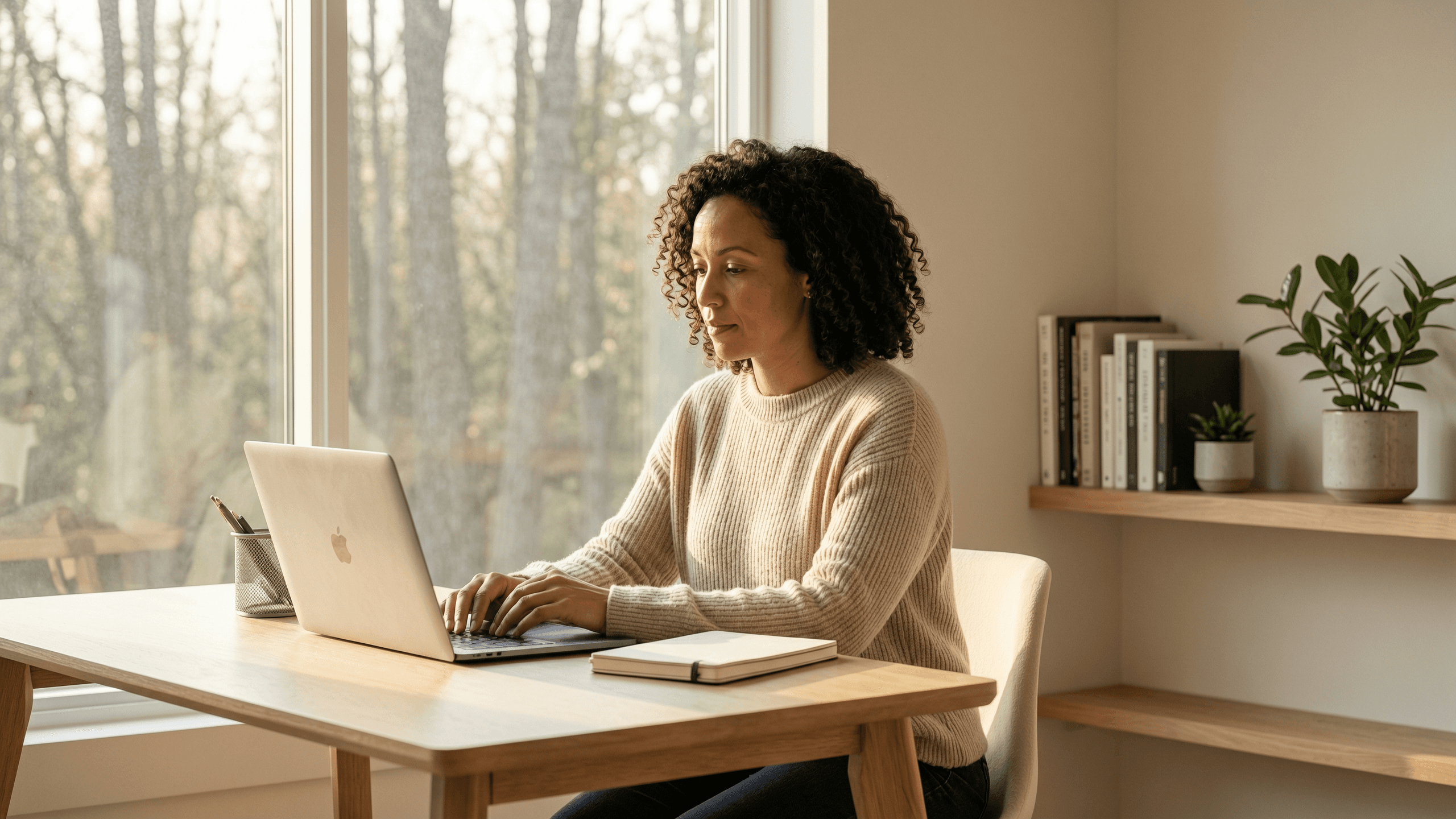 Business owner working from her home office